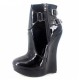 Sexy Black 7 Inch Wedge Heel Ankle Boots Twin Buckles