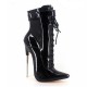 DAGGER Fetish Black 7 Inch Metal High Heel Ankle Boots Lace Up