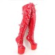 Red Patent 8 Inch Heelless Platform Boots Thigh High Buckle