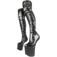 HEELLESS Platform Boots Thigh High Side Lace Up 8 Inch Black Matt