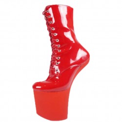 Red Patent 8 Inch Heelless Platform Boots Ankle Lace Up Front