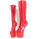 Red 8 Inch Heelless Platform Boots Knee High Lace Up Front