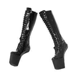 Red 8 Inch Heelless Platform Boots Knee High Lace Up Front