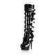 DELIGHT Black Multi Buckle Platform 6 Inch Heel Knee High Boots