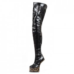 HEELLESS Pony Play Boots Thigh High Stretch Black/Leopard