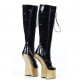 HEELLESS Pony Play Boots Knee High Lace Up Black/Gold Back