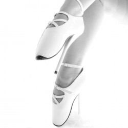 BALLET White Fetish Ballerinas Tie Up Heels with Foot