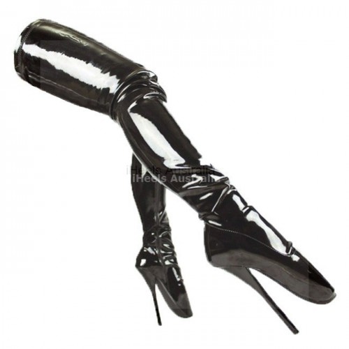 BALLET Black Stretch Thigh High Boots 7 Inch Heel