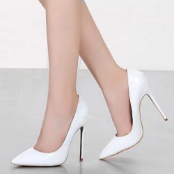 ELLIE Classic White Patent Pointy 12cm Stiletto Heel Pumps