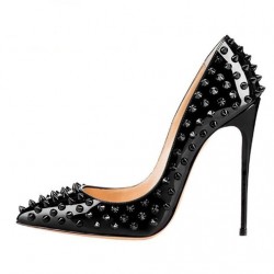 ELLIE Black Studded Pointy 12cm Stiletto Heel Pumps