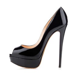 ELLIE Black Peep Toe Platform 5 Inch Stiletto Heels