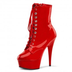 DELIGHT Red 6 Inch Platform Heel Pole Dance Ankle Boots Front Lace Up