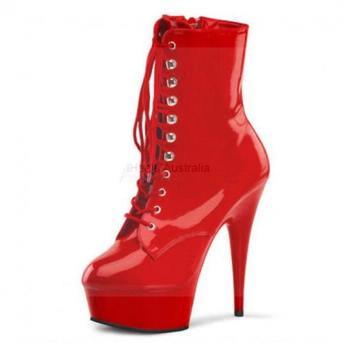 DELIGHT Red 6 Inch Platform Heel Pole Dance Ankle Boots Front Lace Up