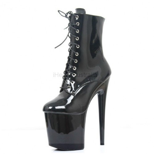 GAGA Black 8 Inch Platform Heel Pole Dance Ankle Boots Lace Up