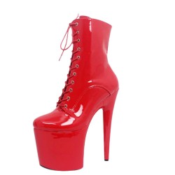 GAGA Red 8 Inch Platform Heel Pole Dance Ankle Boots Lace Up