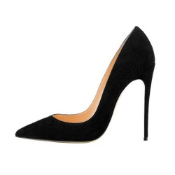 ELLIE Classic Black Microsuede Pointy 12cm Stiletto High Heel Pumps