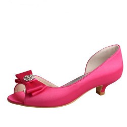 HOT PINK Satin Bridal Kitten Heels with Embellished Bow