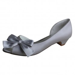 ELLEN Grey Open Toe Wedding Low Heels with Bow