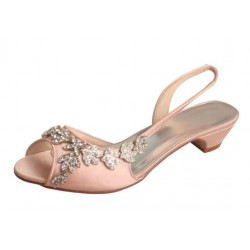 ELLEN Blush Pink Sparkly Slingback Mother of Bride Low Heels