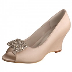 ELLEN Nude Sparkly Open Toe Wedge Wedding Shoes 