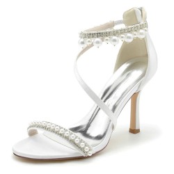 BELLA White Pearl Wedding Sandals High Heel
