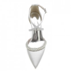 BELLA Designer White Satin Wedding Shoes with Pearls