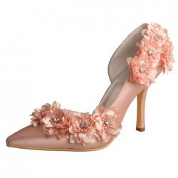 ELLEN Blush Pink Satin Wedding High Heels with Flowers