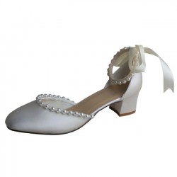 ELLEN Ivory Wedding Shoes Low Heel with Pearl Ankle Strap