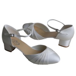 ELLEN Ivory Pleated Wedding Shoes Low Block Heel