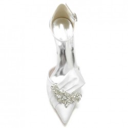 BELLA White Sparkly Wedding Shoes Block Heel with Bow