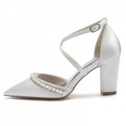 BELLA White Pearl Wedding Block Heels