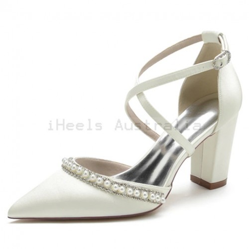 BELLA Ivory Pearl Wedding Shoes Block Heel