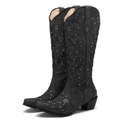 CUTE Black Sparkly Knee High Cowgirl Boots