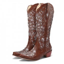 CUTE Brown Sparkly Knee High Cowgirl Boots