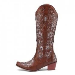 CUTE Brown Sparkly Knee High Cowgirl Boots