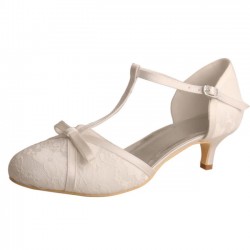 ELLEN Ivory T Strap Wedding Shoes Low Heel