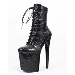 GAGA Sexy Black Snake Platform 8 Inch Heel Ankle Boots