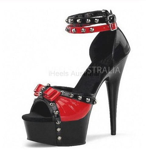 DELIGHT Black/Red Pinup 6 Inch Platform High Heels with Bow/Studs