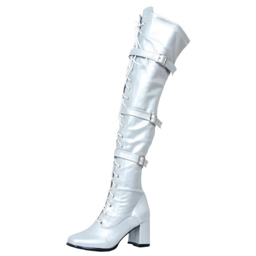 GAGA Gogo Boots Silver: Thigh High Lace Up with Buckle Strap