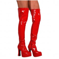 GAGA Red Tall Gogo Boots Platform Thigh High Stretch