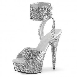 DELIGHT Glitter 6 Inch Platform Stripper Heels with Ankle Band
