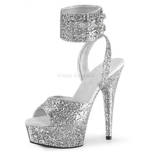 DELIGHT Silver Glitter 6 Inch Platform Stripper Heels