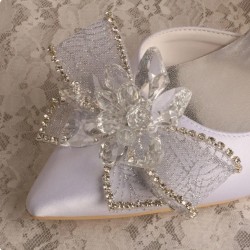 ELLEN White Wedding High Heels with Tulle Bow