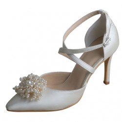 ELLEN Ivory Wedding High Heels with Pearls Brooch