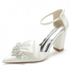 BELLA Sparkly Ivory Wedding Shoes Block Heels with Bow