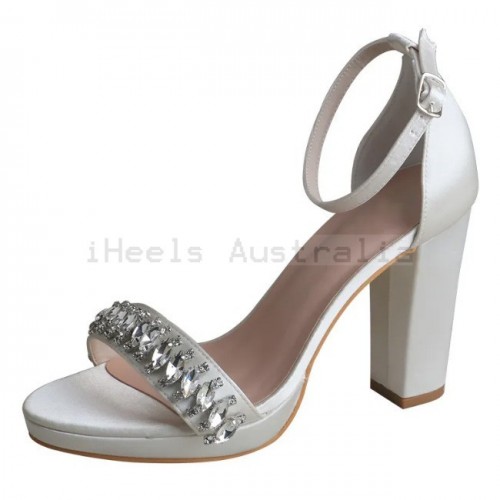 ELLEN Sparkly Ivory Wedding Shoes Platform Block Heel