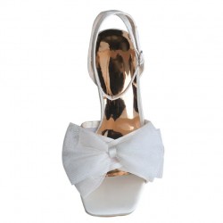 ELLEN Ivory Wedding Sandals Block Heel with Tulle Bow