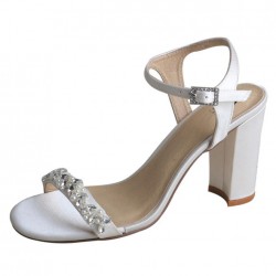 ELLEN Sparkly Ivory Wedding Sandals Block Heel