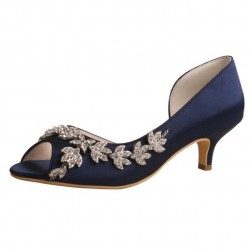 ELLEN Sparkly Navy Blue Peep Toe Kitten Low Heel Shoes for Wedding