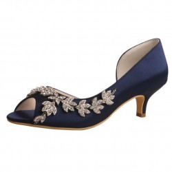 ELLEN Sparkly Navy Peep Toe Wedding Kitten Low Heels